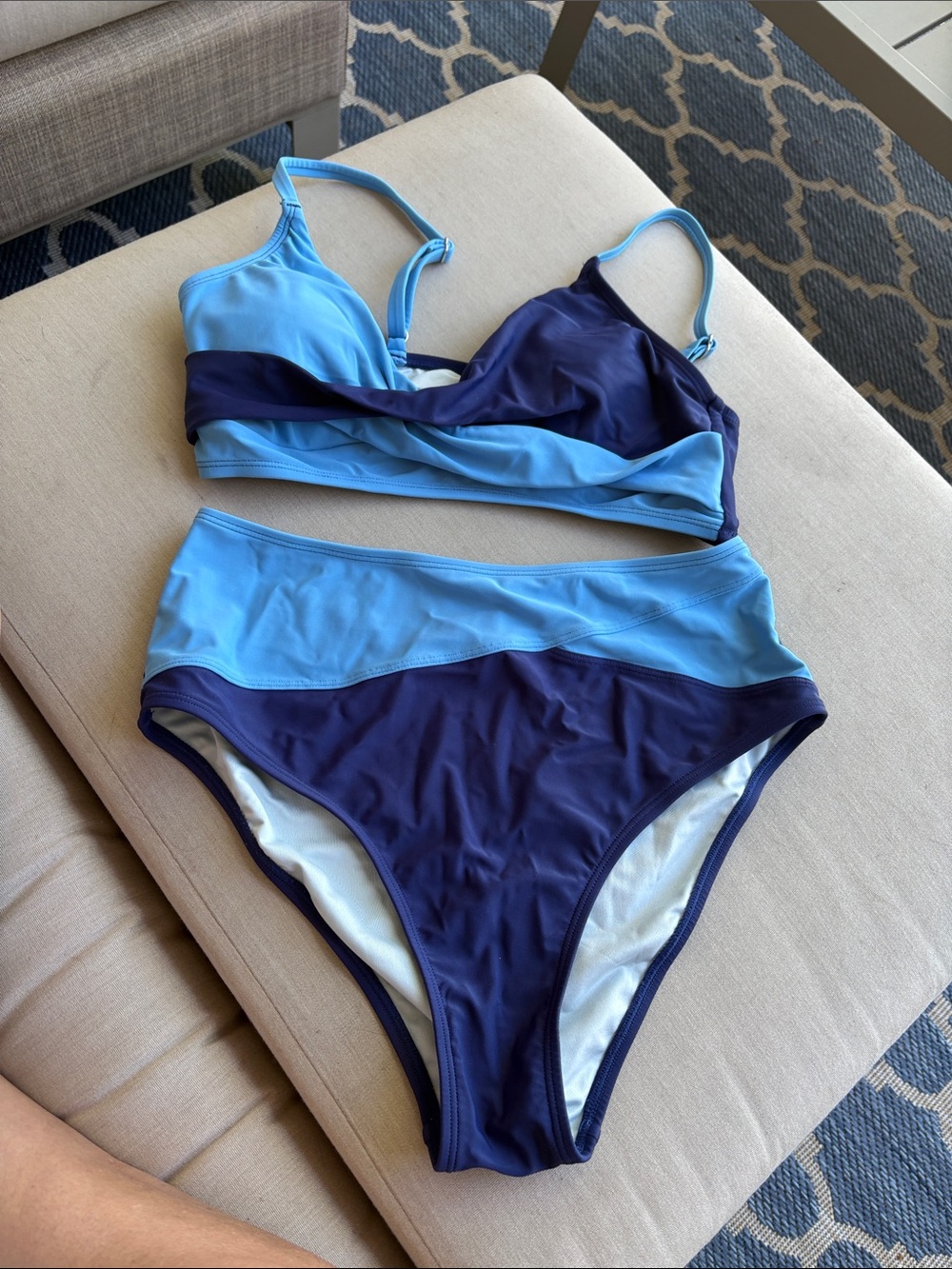 Two-Tone Blue High-Waist Bikini Set